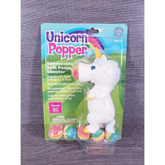 Hog Wild White Unicorn Popper Toy Shoot Foam Balls Up to 20 Feet 6 Rainbow - Picture 1 of 6